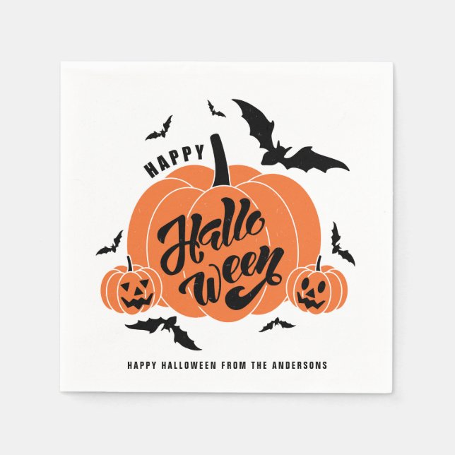 Festive Spooky Pumpkins Halloween Party Napkin (Front)