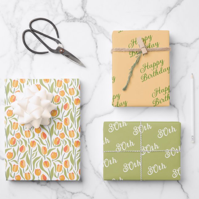 Festive Spring Tulips Floral Coordinated  Wrapping Paper Sheet (Front)
