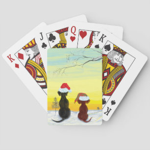 festive springador dogs playing cards