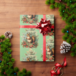 Festive Squirrel in woods  Wrapping Paper