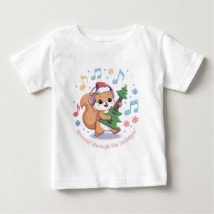 Festive Squirrel Playing Guitar Surrounded by Snow Baby T-Shirt