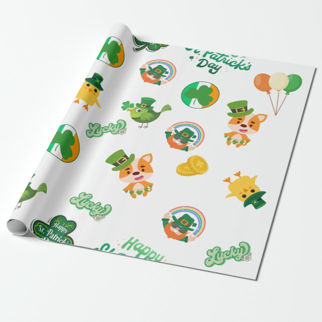 Festive St. Patrick’s Day Wrapping Paper (Unrolled)