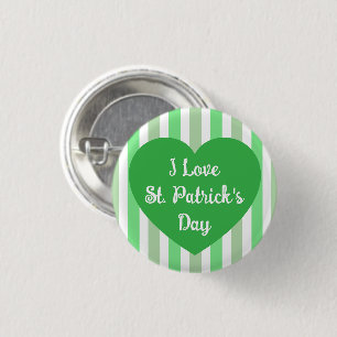 Festive St. Patrick's Day Green Striped Heart 3 Cm Round Badge
