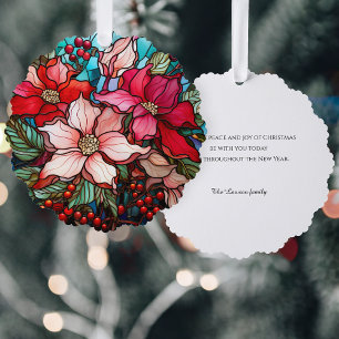 Festive Stained Glass Christmas Poinsettias Tree Decoration Card