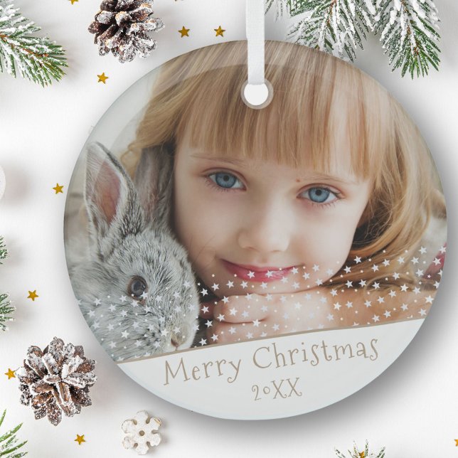 Festive Star Merry Christmas Family Keepsake Photo Glass Tree Decoration (Creator Uploaded)