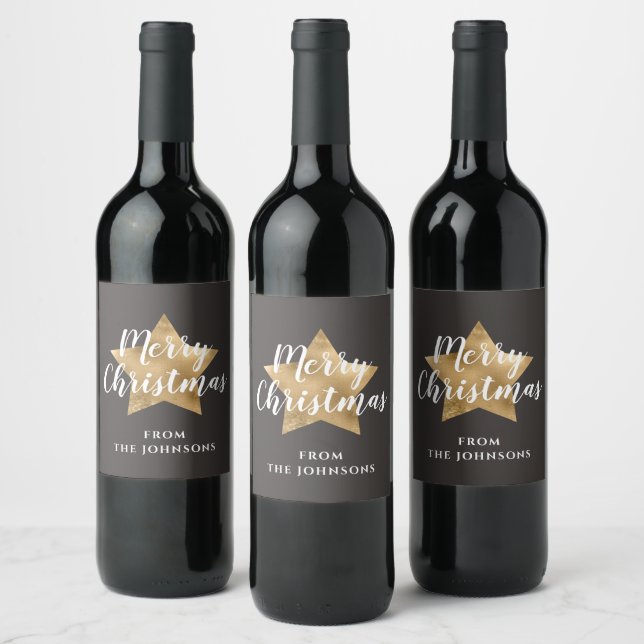 Festive Star Merry Christmas Wine Label (Bottles)