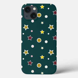 Festive Star Pattern on Dark Teal iPhone 13 Case