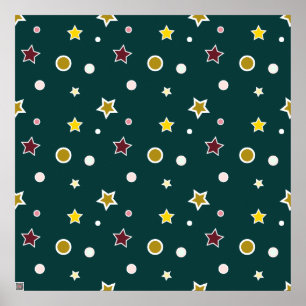 Festive Star Pattern on Dark Teal Poster