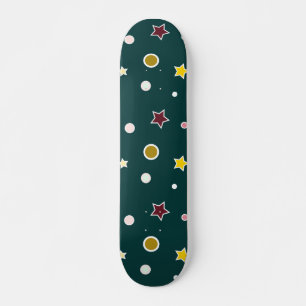 Festive Star Pattern on Dark Teal Skateboard
