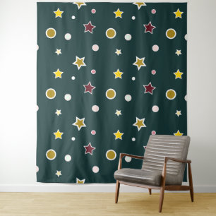 Festive Star Pattern on Dark Teal Tapestry