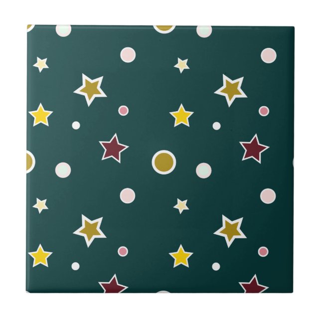 Festive Star Pattern on Dark Teal Tile (Front)
