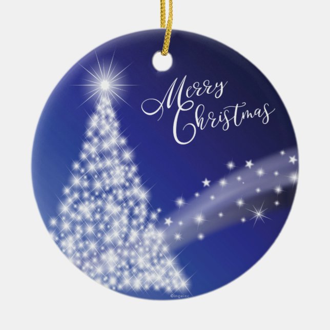 Festive Starry Bright Merry Christmas Ceramic Tree Decoration (Front)