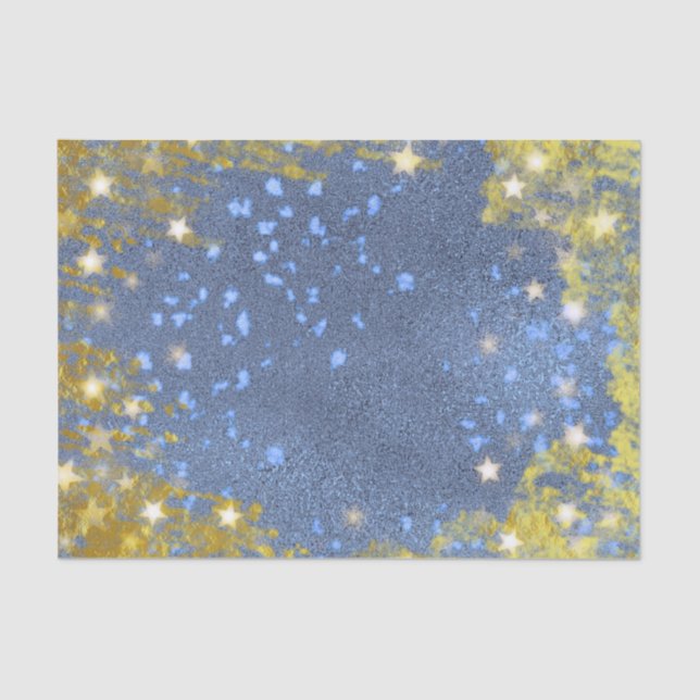 Festive Starry Glittery Blue And Gold Modern Glam  Tissue Paper (Front)