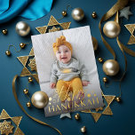 Festive Starry Happy Hanukkah Photo Gold Foil Holiday Card<br><div class="desc">Happy Hanukkah with jewish stars in real foil; choose from gold,  rose gold or silver. Dark photo overlay optional. Customise the backside colour,  text or add more photos if desired.</div>