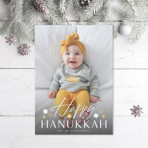 Festive Starry Happy Hanukkah Photo Holiday Card