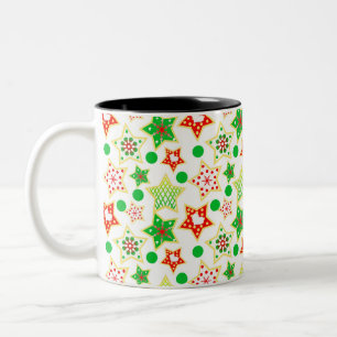 Festive stars: green and red pattern Two-Tone coffee mug