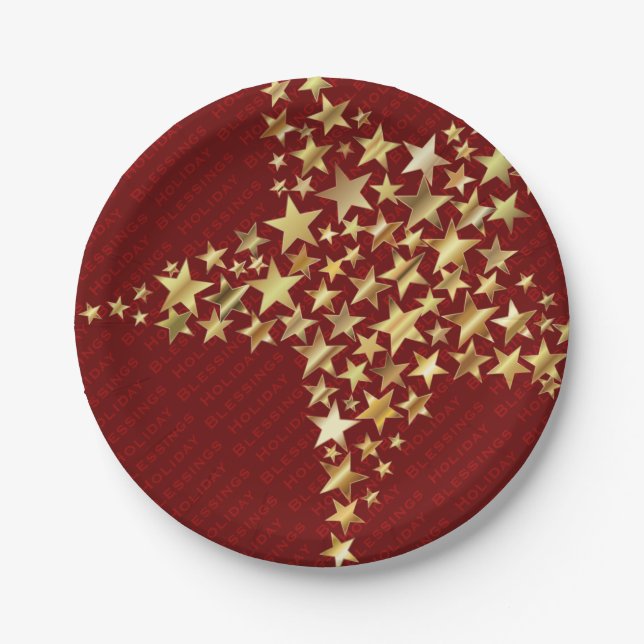 FESTIVE STARS Holiday Blessings Party Paper Plate (Front)