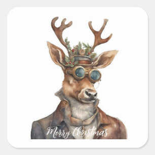 Festive Steampunk Christmas Reindeer Square Sticker