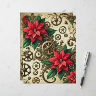Festive Steampunk Cogs and Gears with Poinsettia