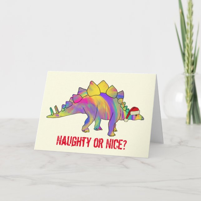 Festive Stegosaurus Funny Santa Dinosaur Slogan  Card (Front)