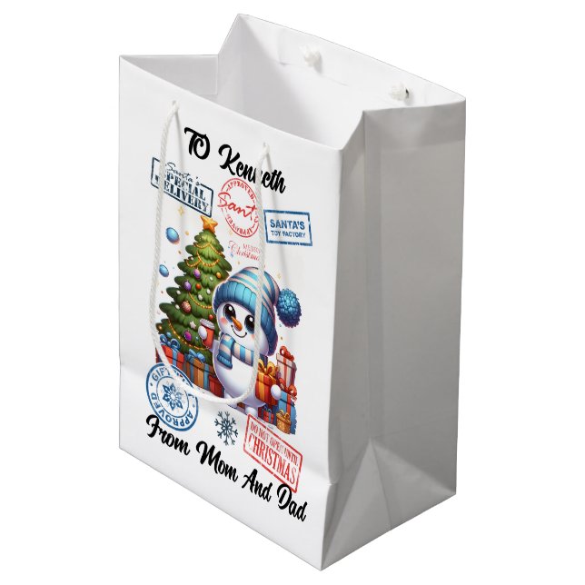 Festive Sticker Holiday Sack Medium Gift Bag (Front Angled)