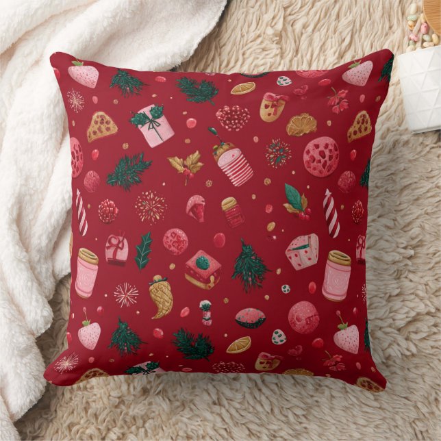 Festive Strawberry Christmas Treats Pattern Cushion (Blanket)