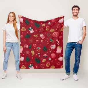Festive Strawberry Christmas Treats Pattern Fleece Blanket