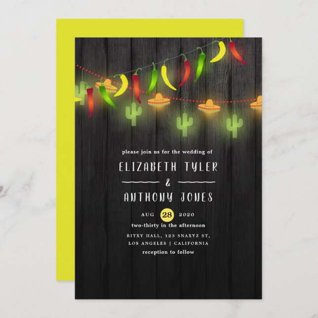 Festive String Lights Cinco de Mayo Fiesta Wedding Invitation (Front/Back)