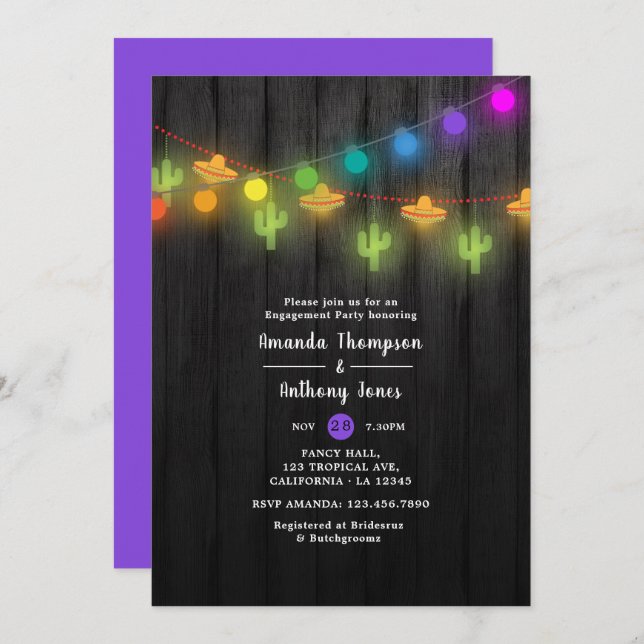 Festive String Lights Fiesta Engagement Party Invitation (Front/Back)