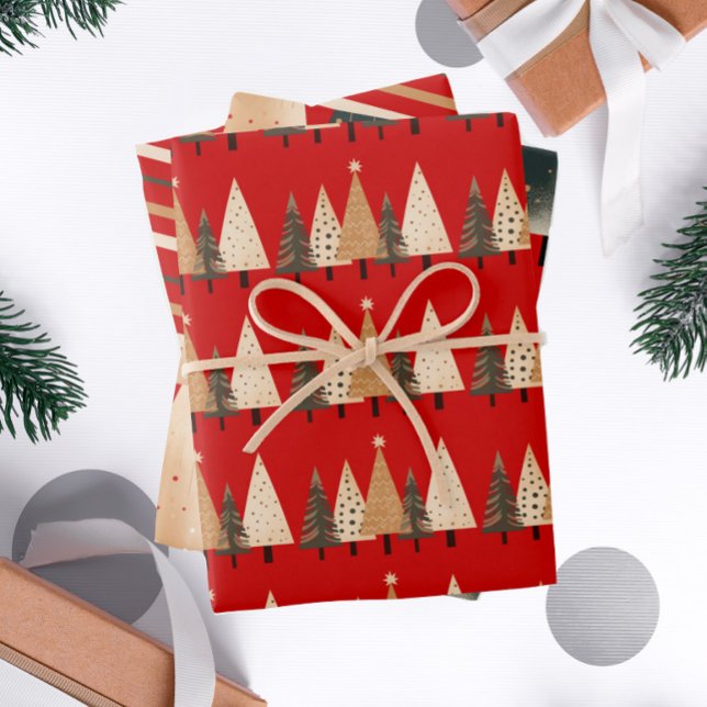 Festive Stripe Christmas Tree  Wrapping Paper Sheet (Creator Uploaded)