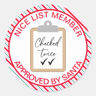 Festive Stripe Nice List Member Approved By Santa Classic Round Sticker