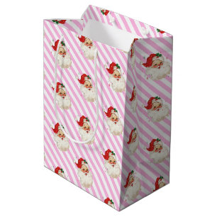 Festive Stripe Pink Retro Santa Christmas Medium Gift Bag