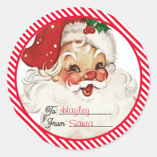 Festive Stripe Red From Santa Gift Classic Round Sticker