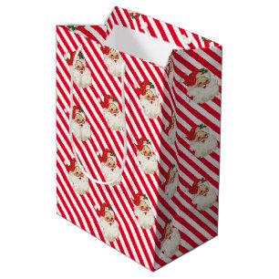 Festive Stripe Red Retro Santa Christmas Medium Gift Bag