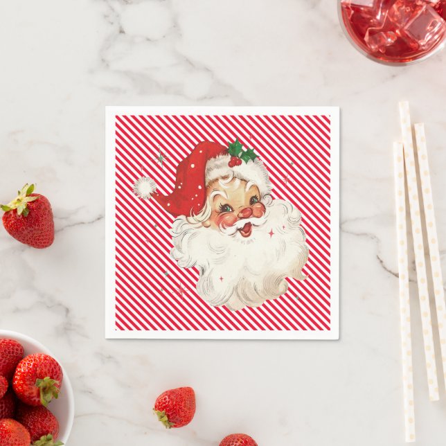 Festive Stripe Red Retro Santa Napkin (Insitu)