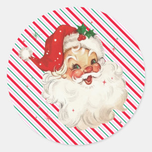 Festive Stripe Retro Santa Classic Round Sticker