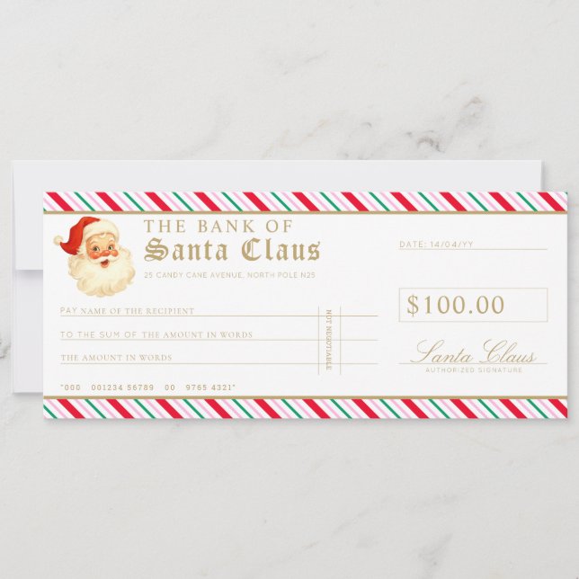 Festive Stripe Santa Cheque Gift Voucher Card (Front)