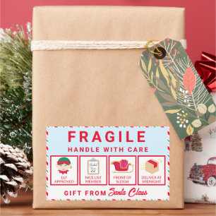 Festive Stripe Santa's Workshop Fragile Rectangular Sticker
