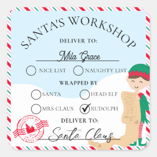 Festive Stripe Santa's Workshop Gift Square Sticker
