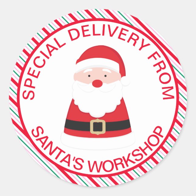 Festive Stripe Special Delivery From Santa Classic Round Sticker (Front)
