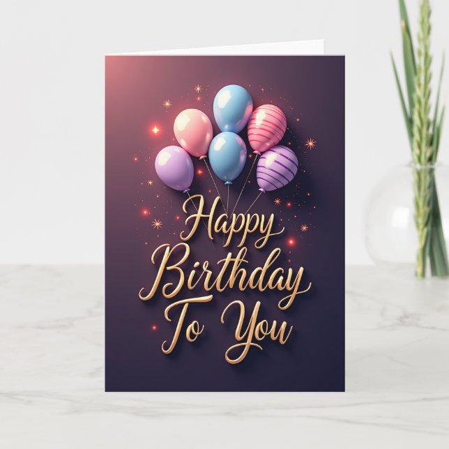 Festive Striped Balloons Card (Front)