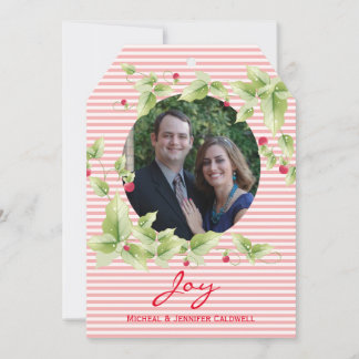 Festive Stripes and Berries Photo Holiday Card
