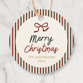 Festive Stripes & Bow Christmas Favour Tags