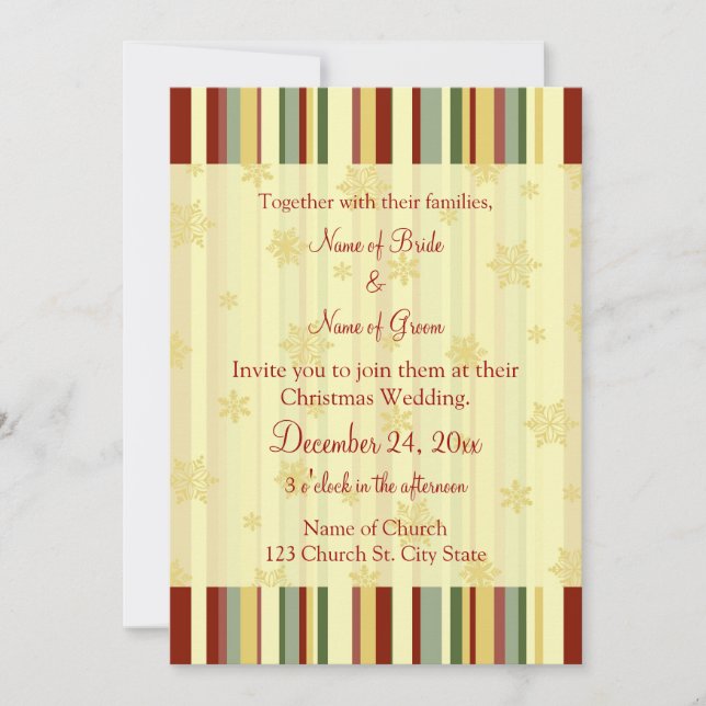 Festive Stripes Christmas Wedding Invitation Cards (Front)