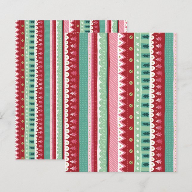 Festive Stripes Elf Christmas Scrapbook Paper (Front/Back)