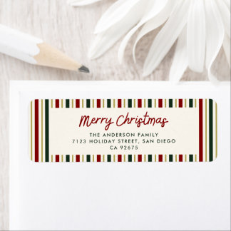Festive Stripes Merry Christmas Return Address