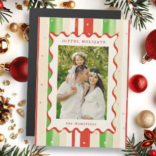 Festive Stripes & Wavy Border Christmas Photo