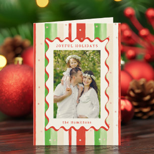 Festive Stripes & Wavy Border Christmas Photo Holiday Card