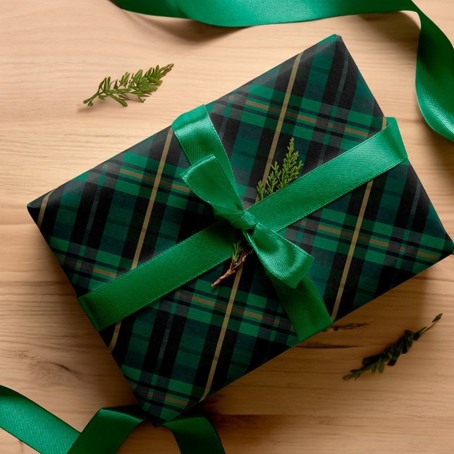 Festive Stylish Dark Forest Green Plaid Pattern Wrapping Paper Sheet (Festive Stylish Dark Forest Green Plaid Pattern Wrapping Paper Sheets)