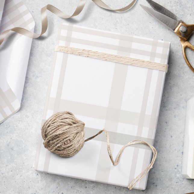 Festive Stylish Elegant White Ivory Beige Plaid  Wrapping Paper (Creator Uploaded)
